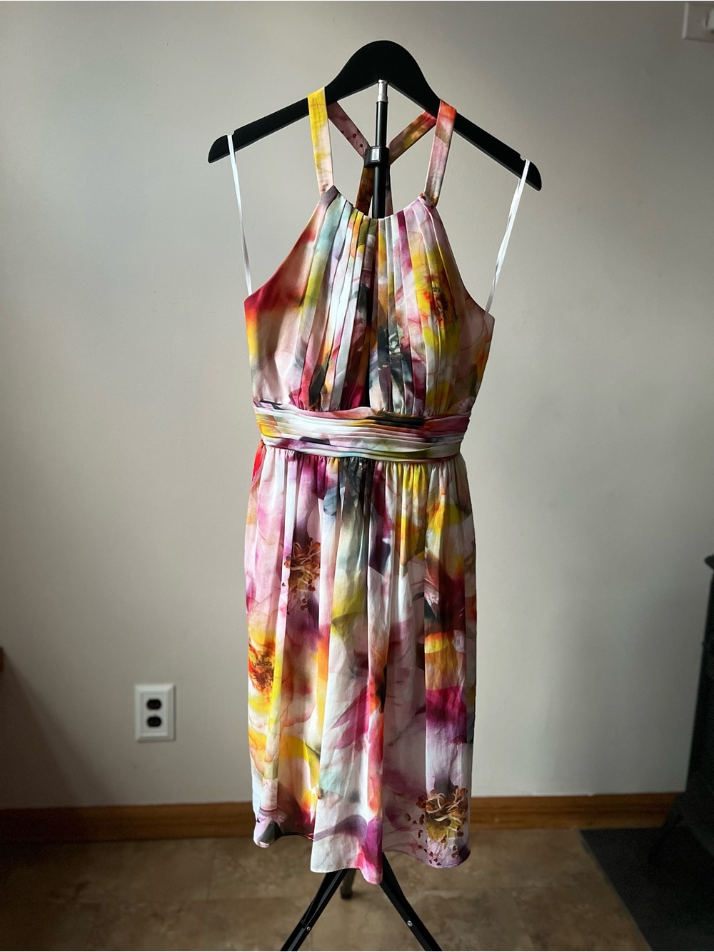 Cache Multicolor Watercolor Halter Midi Dress